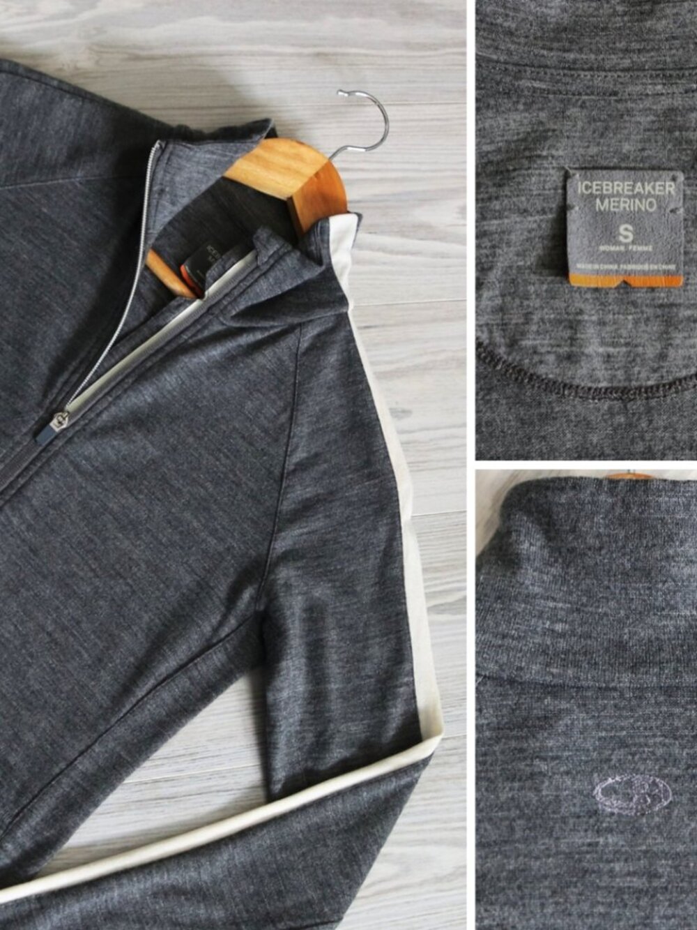 Icebreaker Merino Baselayer Jacket Women's S Gray Wool Outdoors Full Zip Skiing